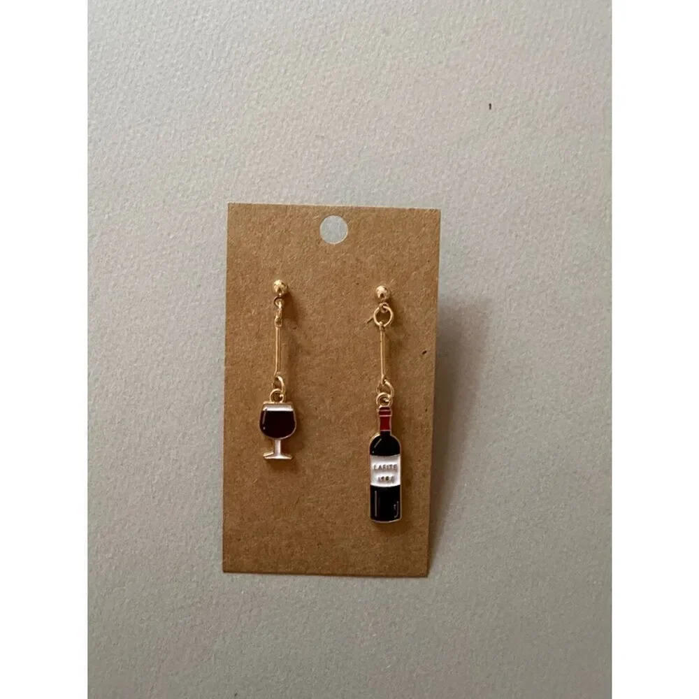 Wine Bottle & Glass Drop Earrings A1770
